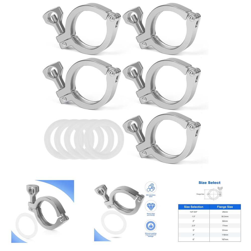 Tri Clamp 5 Pcs Stainless Steel 304 Single Pin Heavy Duty with Wing Nut 1.5 Inch